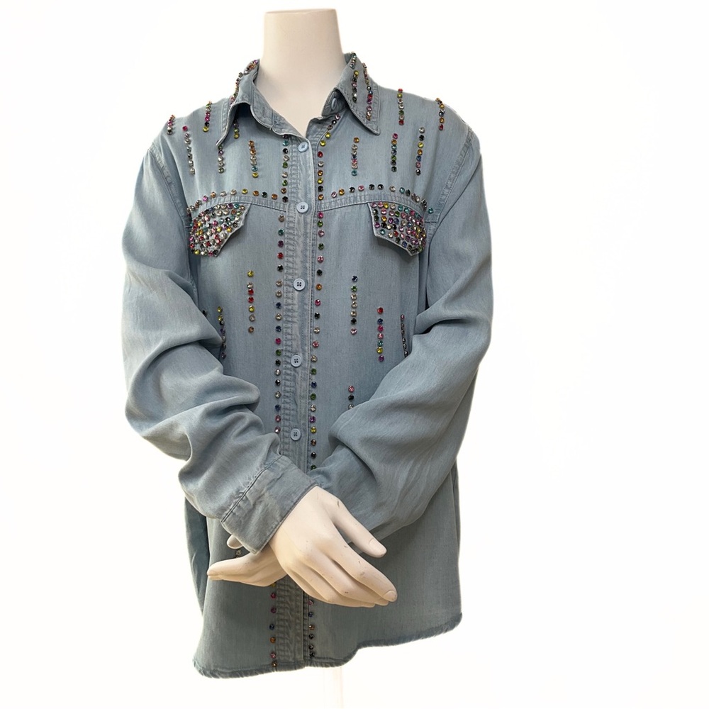 La Ros Rhinestone Button Up Womens SZ L Whimsical Romantic Embellish Cowgirl